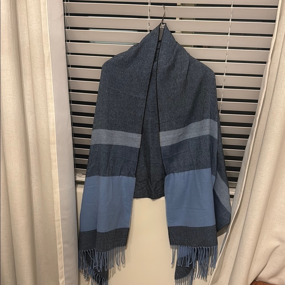 J. Crew Blue and Grey Textured Striped Shawl